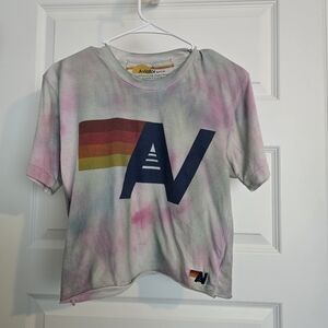Aviator Nation Rainbow Logo Tie-Dye Tee - Pink and Gray
